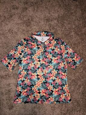 ☘️ Emerald 18 Floral Polo Shirt in Black & Red Size Medium